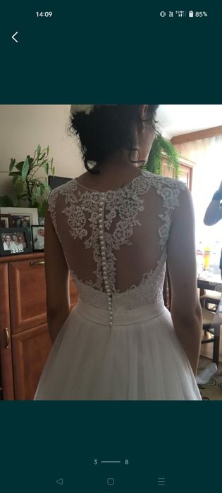 Suknia ślubna biała 36-38 koronka tiul na halce z kołem