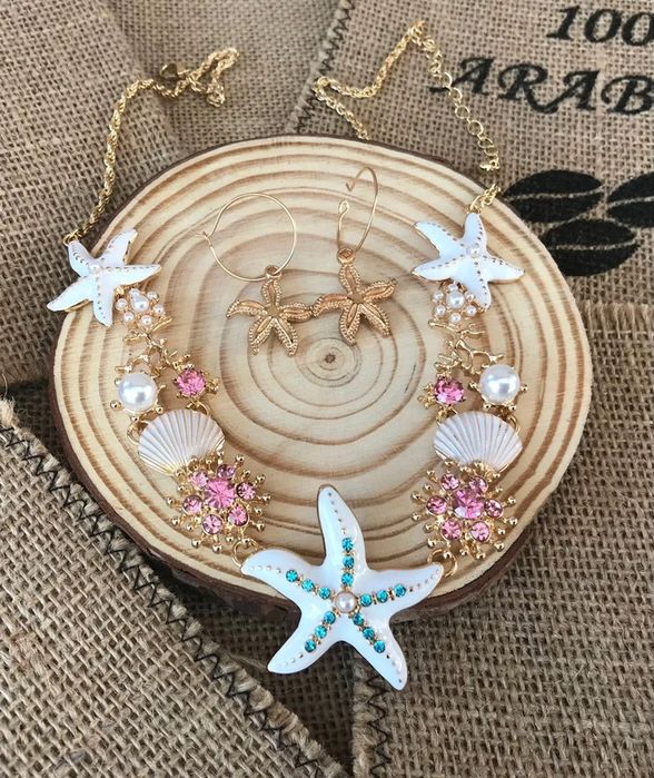 Zestaw biżuterii: naszyjnik, bransoletka i kolczyki styl morski