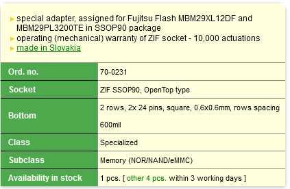 Адаптер DIL48/SSOP90 ZIF Flash-1 (Ord. No. 70-0231) Elnec  - Slovakia.
