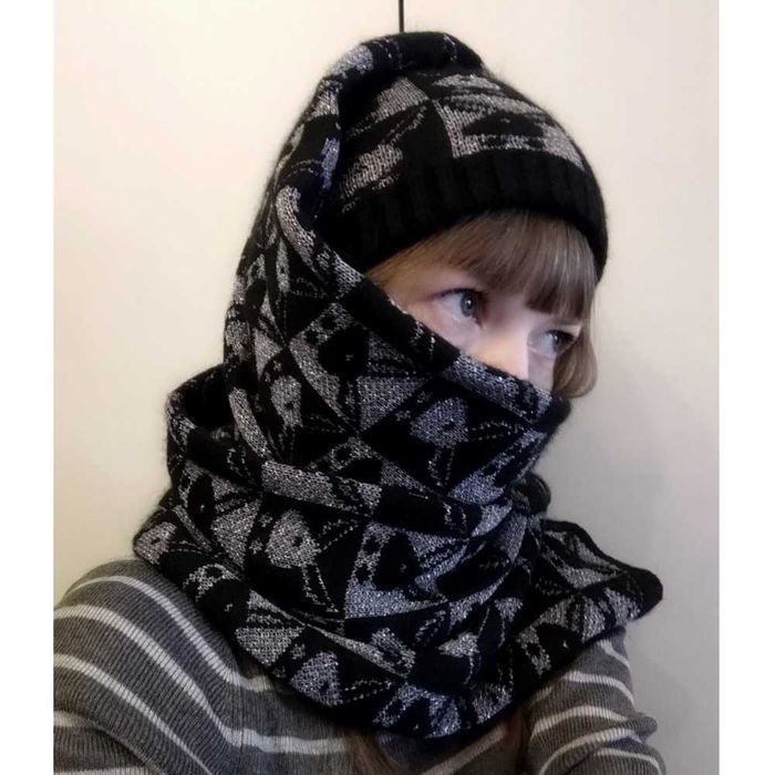 Шапка з шарфом вовна на дівчинку черная с серебром шапка-шарф комплект