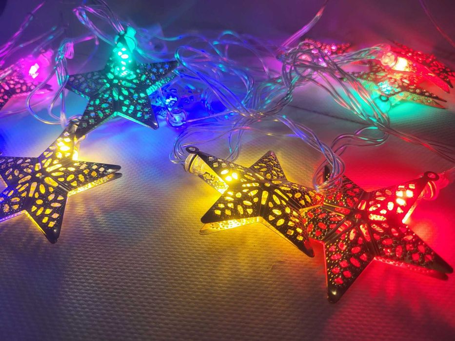 Гирлянда LED Звезды 3D, 10 шт, 2 м, мультицвет, металлические, 220V
