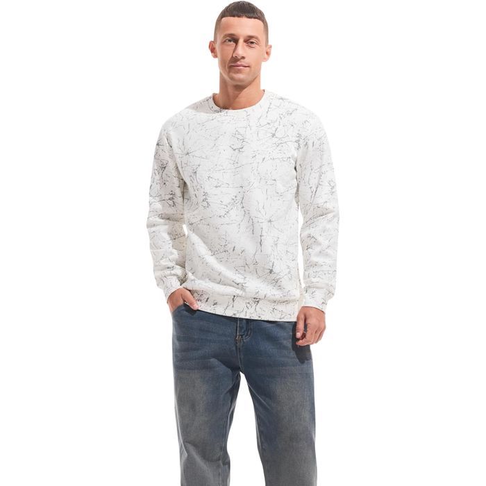 Męska bluza polarowa Crewneck - ocieplana - biała - S