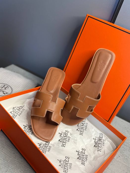 Шльопанці Hermes шльопки босоніжки жіночі шкіряні натуральні