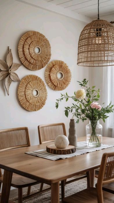 Настінне панно з натуральної рафії. Бохо декор для дому, кафе, фотозон