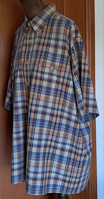 Camisa Homem Manga Curta Finely – Padrão Xadrez (Castanho/Azul) – Tam. L