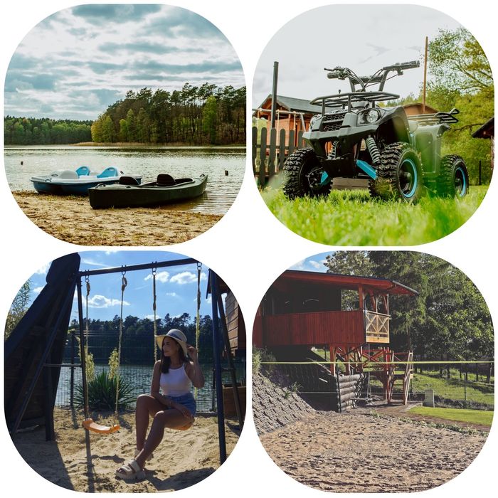 Domek nad jeziorem z jacuzzi, sauną i strefą masażu .