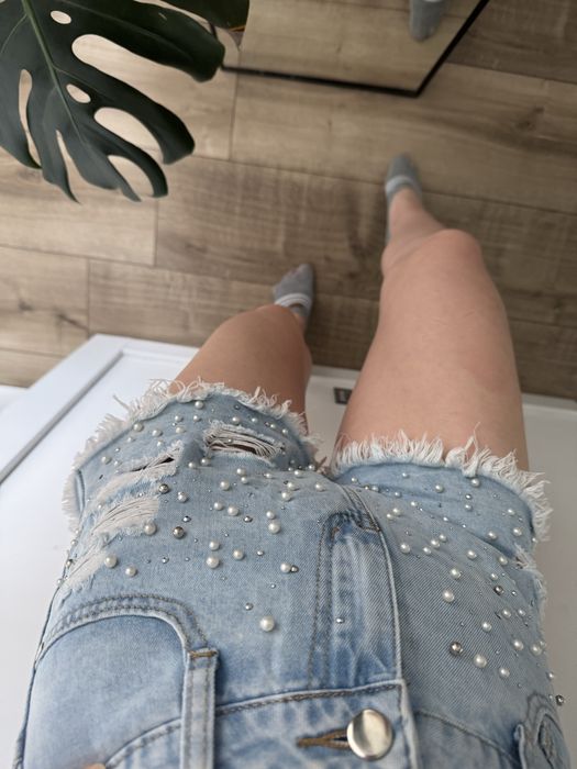 Spodenki krótkie szorty wysoki stan perełki