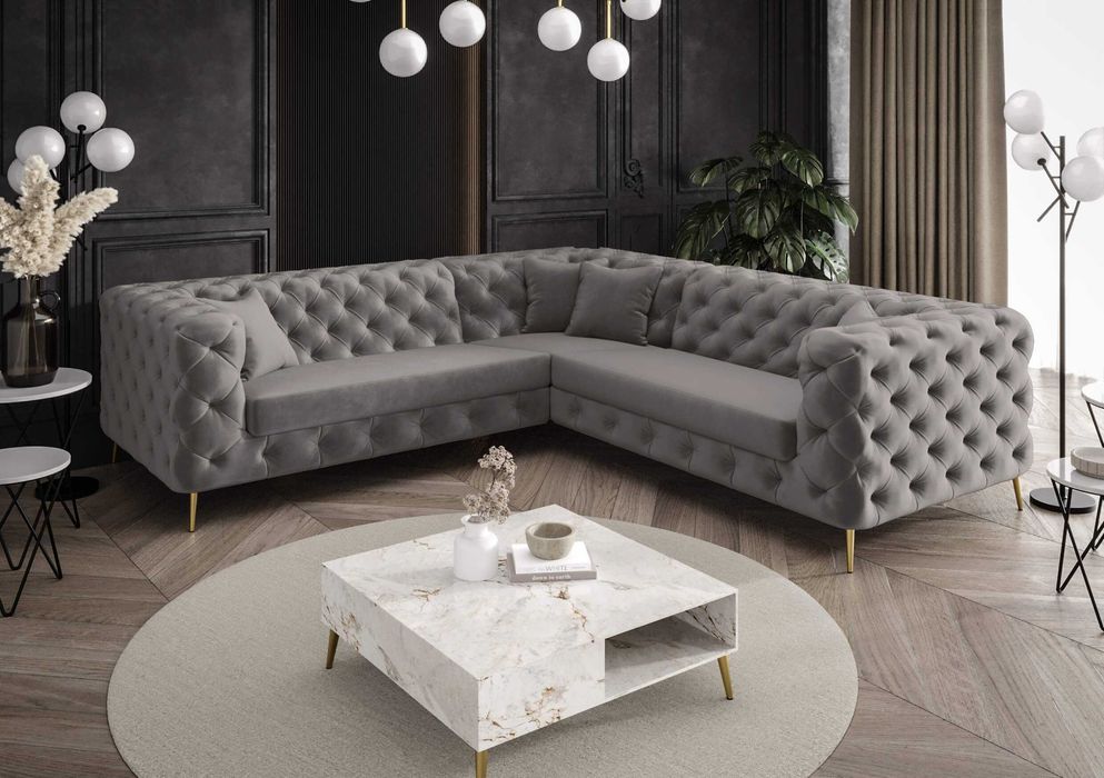 Narożnik Rogówka Chesterfield Pikowany Nowoczesny Elegancki VeroLux