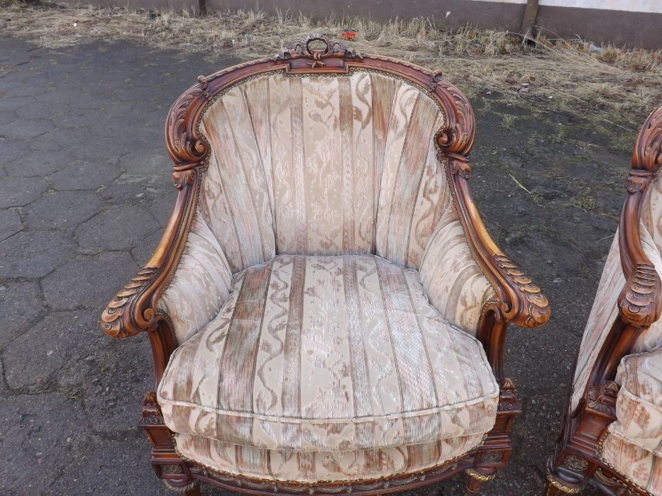 Empiryczna sofa z fotelami mosiężne okucia