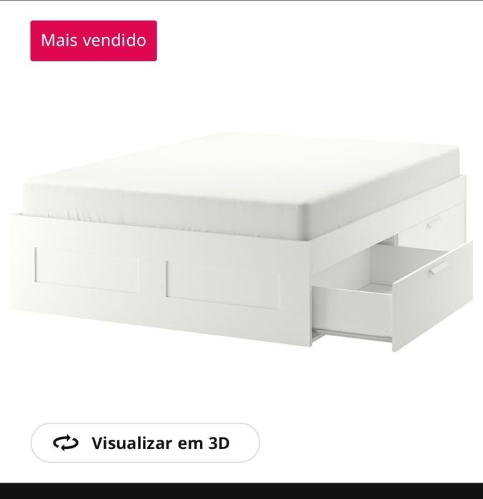 Estrutura cama Brimnes IKEA  branca 160x200 com estrado, cabeceira e colchão
