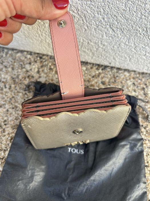 Carteira Porta-Cartões TOUS em Fole Cinzento e Rosa (Com Saco)