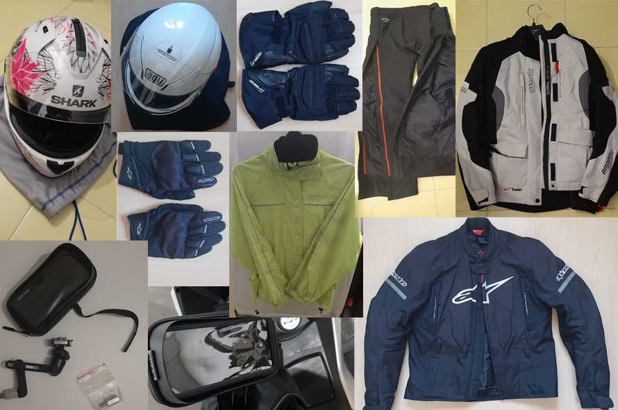 Equipamento (capacetes,casaco,calças,suporte smartphone)