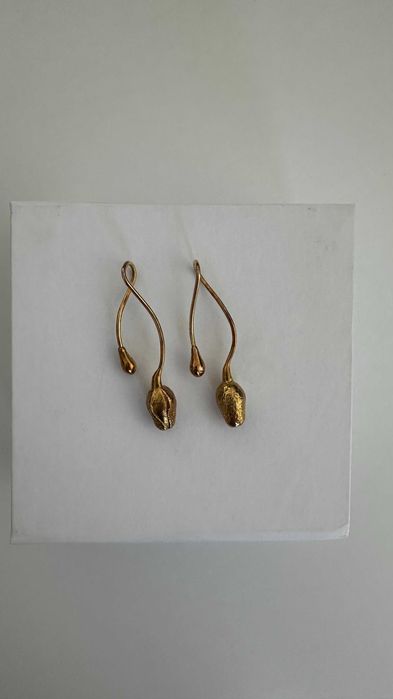 Okryk Twisted Earrings with Poppy Bud and Dew Drop