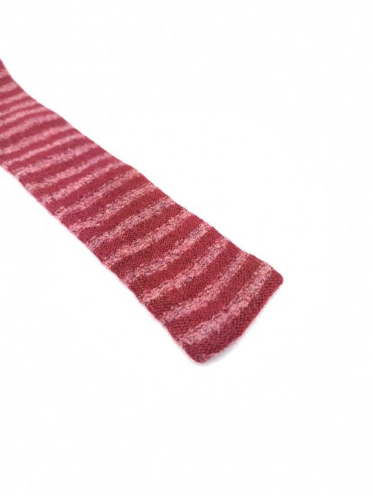 Wełniony czerwony bordowy krawat knit w paski n24