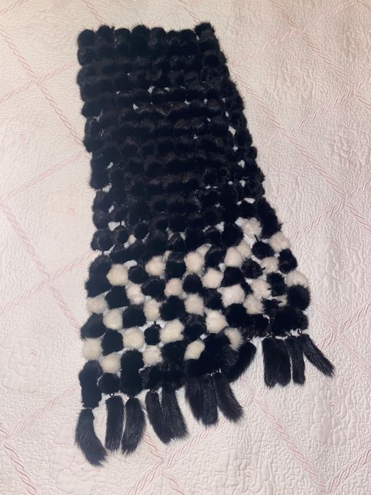 Шарф з натуральної норки, чорно-білий