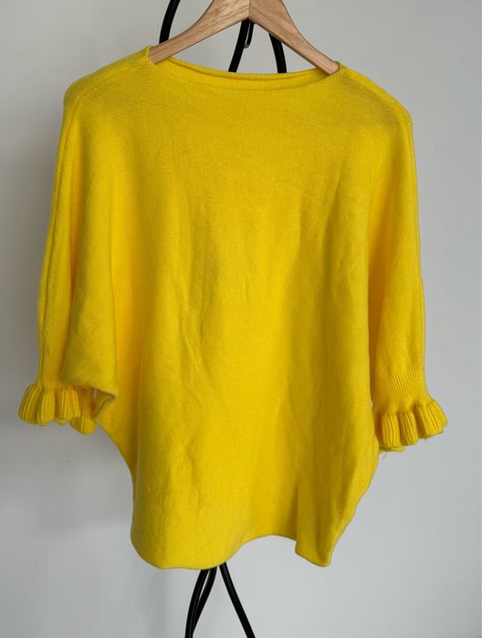 Bananowy sweterek na wiosne; rekaw z falbanka 36 38 40
