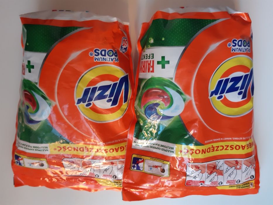 2x 50 sztuk kapsułki Vizir platinum pods+ Fairy efekt bezlitosne dla tłustych plam
