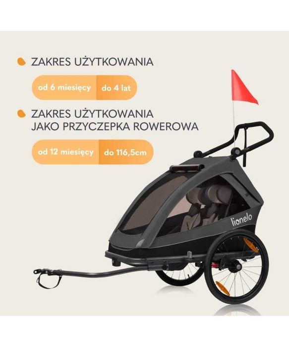 Przyczepka rowerowa dla dzieci 2w1 wózek spacerowy składana lionelo