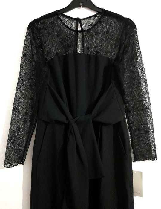 Black Lace-Effect Jumpsuit / Romper from Zara, Size L, New with Tag64739408793474123