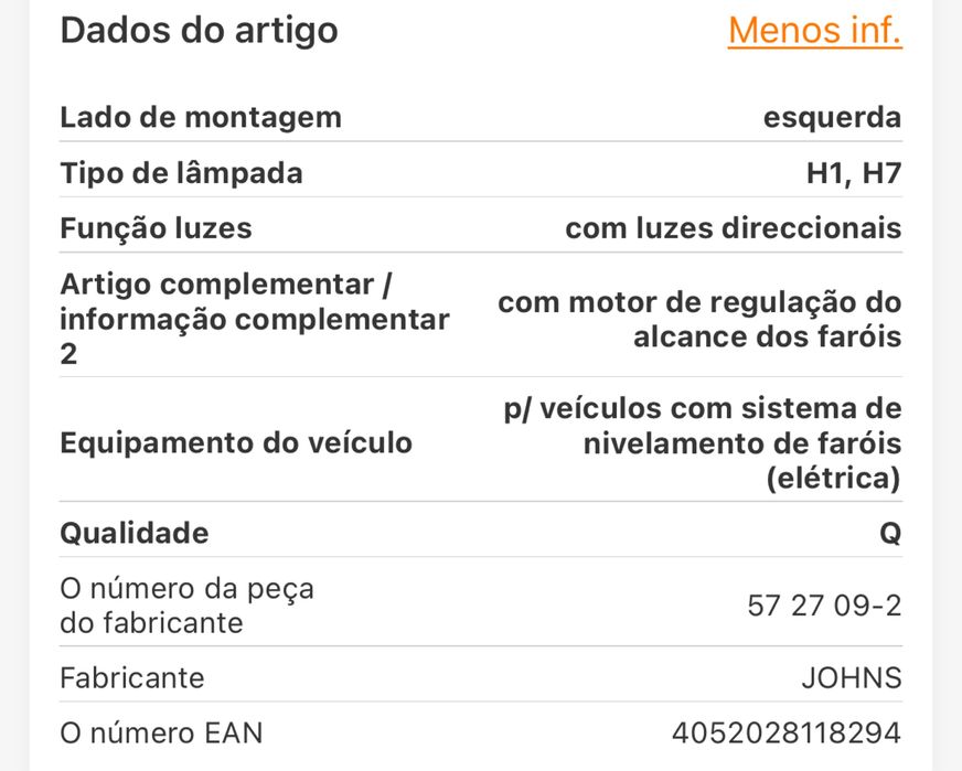 Farol esquerdo Peugeot 207