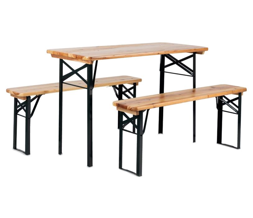 Zestaw ławek i stolik ogrodowych piwne