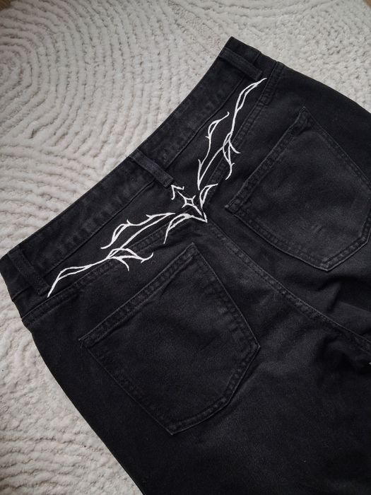 Damskie czarne Jeansy Handmade 38 straight leg z białymi wzorkami