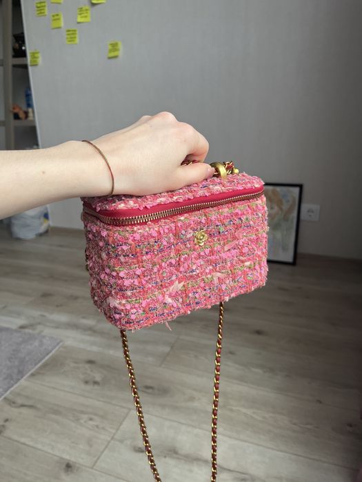 Міні рожева твідова сумка стиль Шанель