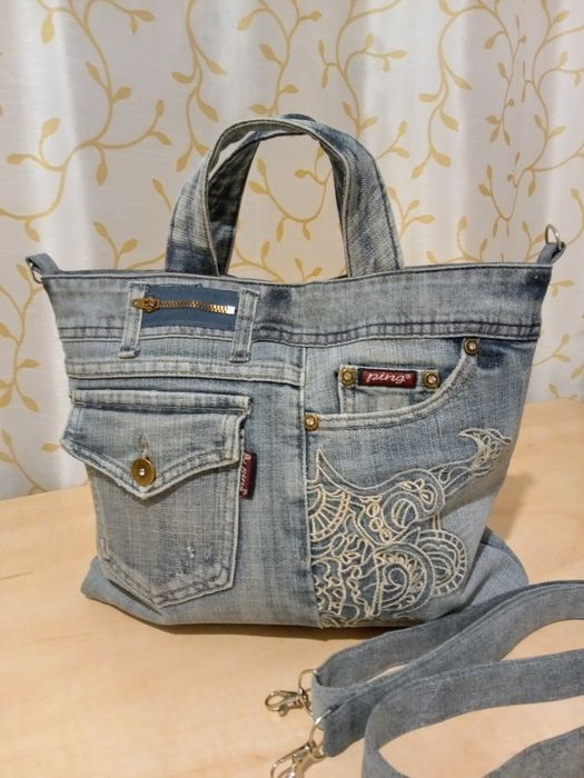 Torebka jeansowa dżinsowa na ramię listonoszka handmade rękodzieło