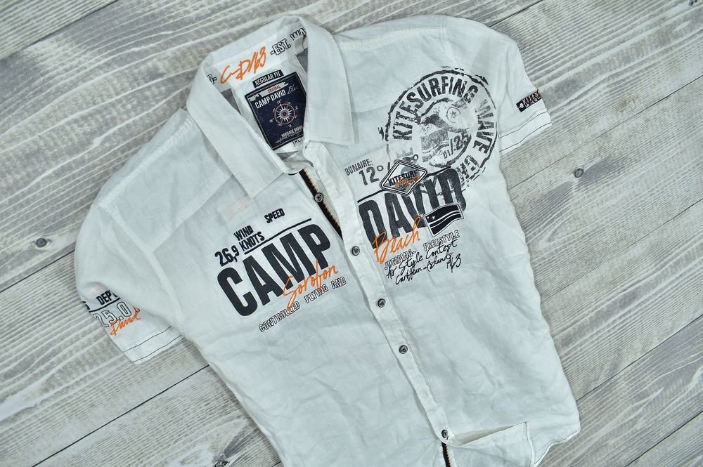 Camp David Lniana Logowana Koszula Męska Reg Xl