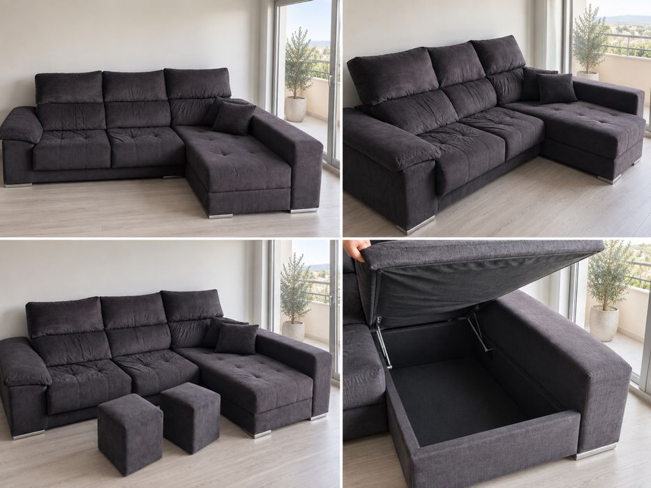 Sofá cinzento extensivel com chez