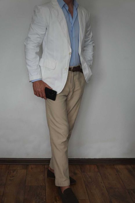 Zara Man M Biała Marynarka 100% Bawełna Premium Jednorzędowa Elegancka Wesele Smart Casual Letnia Stylowa