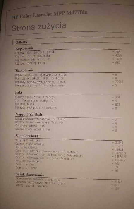 Drukarka HP Color LaserJet Pro MFP M477fdn 31k wydrukow