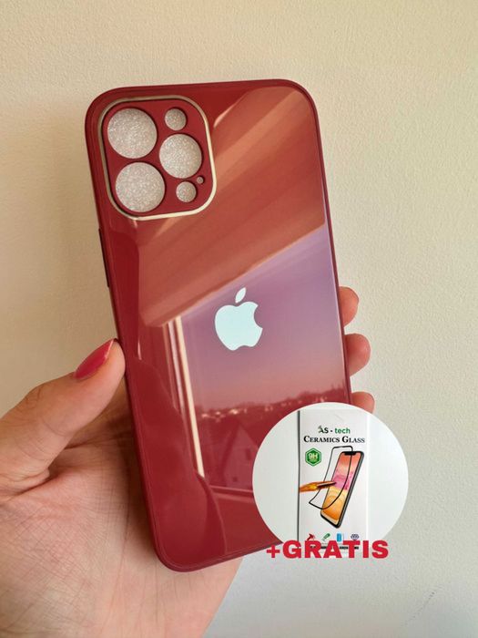 Nowe Etui, Case iPhone 12 Pro Max imitacja szkła + szkło ekran GRATIS