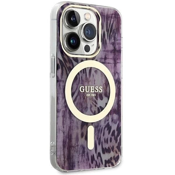Etui Guess Leopard MagSafe na iPhone 14 Pro - różowe
