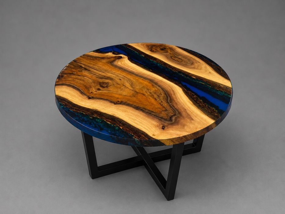 Stolik kawowy fi 60cm okragly zywica epoksydowa orzech wloski