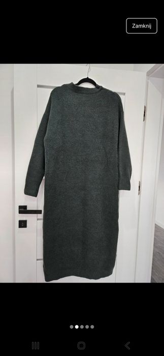 Sukienka ZARA oversize rozm S długa ciemno zielony kolor
