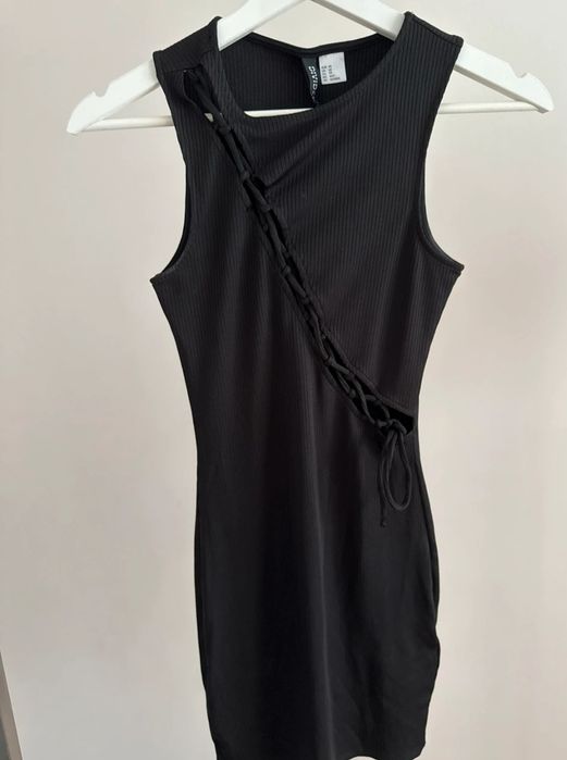 Sukienka dopasowana prążek rozcięcie wiązane H&M r.XS