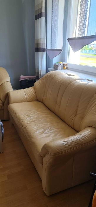 Skóra naturalna Sofa kanapa komplet wypoczynkowy i dwa fotele