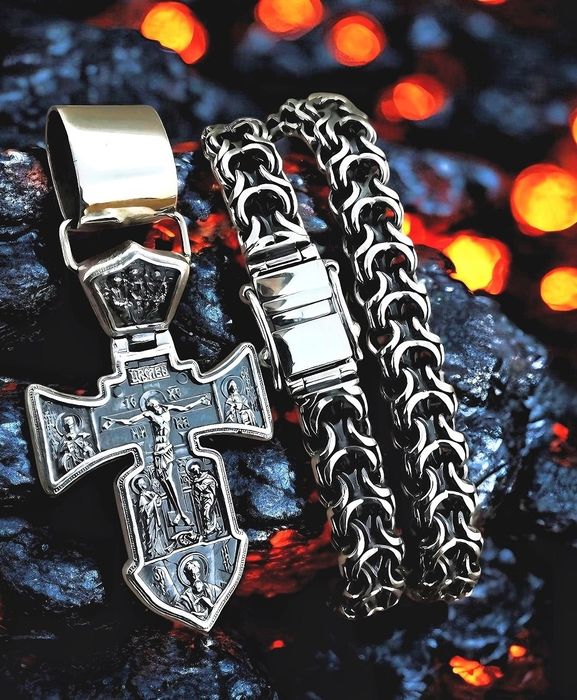 Срібний набір 120г мужской ланцюжок хрестик цепочка серебряная крестик