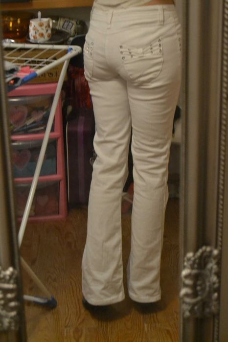Białe rozszerzane spodnie New Look S/M 38 jasne dzwony vintage