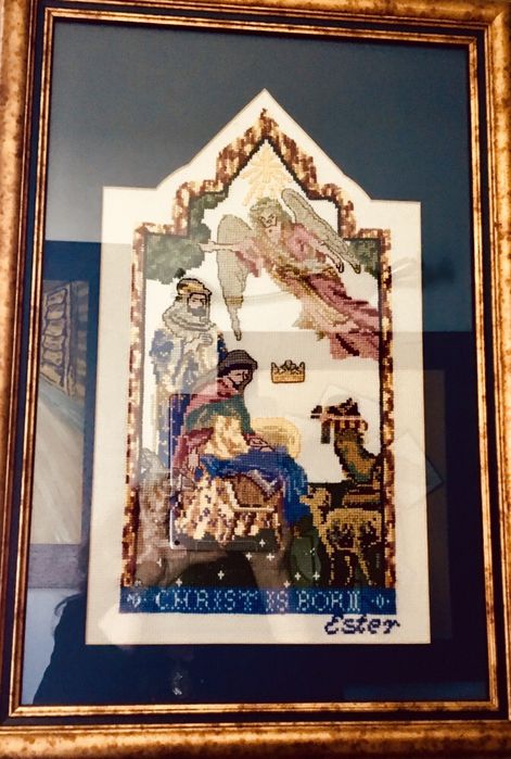 Presépio em 2 quadros de ponto cruz