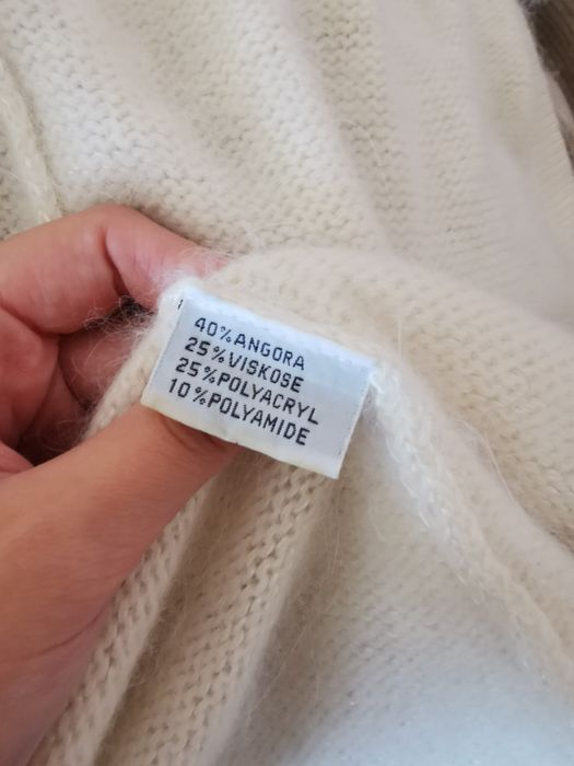 Sweter kardigan wełniany wełna angora kremowy beżowy kryształki L 40