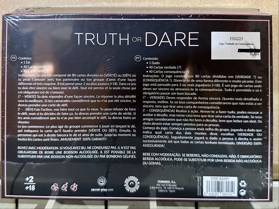 Jogo cartas para adultos Truth or Dare - Verdade ou Consequência Secret Play