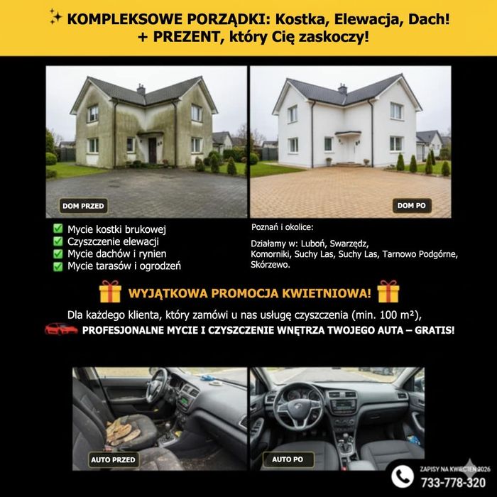 Czyszczenie kostki brukowej elewacji budynku dachu