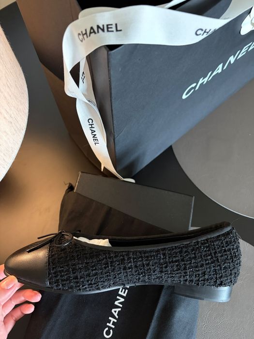 Chanel baleriny czarne tweedowe nowe z torbą prezentową!