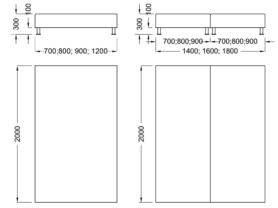 Łóżko hotelowe RELAXODY Baza + Materac kieszeniowy 70x200