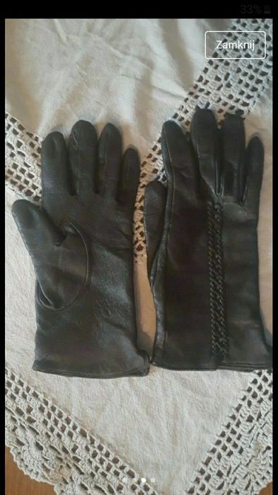 Rekawiczki skórzane- ciemny brąz.