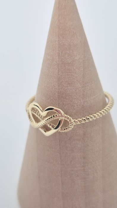 Nowy złoty pierścionek serce znak nieskończoności przeplatany delikatn