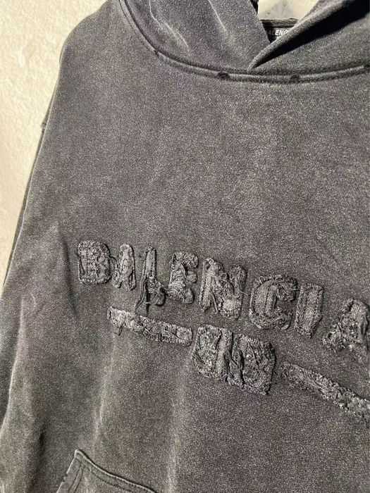 Худи BALENCIAGA рванное мужское унисекс черное пораанное винтажное