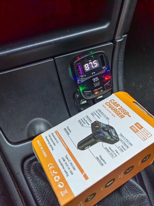 Transmiter fm- mp3 zestaw głośnomówiący 2xusb + usb c bluetooth 5.3